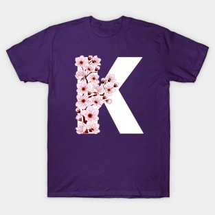 Colorful capital letter K patterned with sakura twig T-Shirt